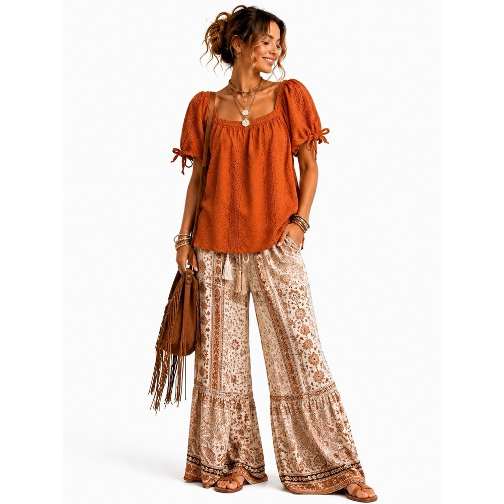 Universal Thread Blouse Top XXL Rust Peasant Boho Embroidered Whimsy Cottagecore